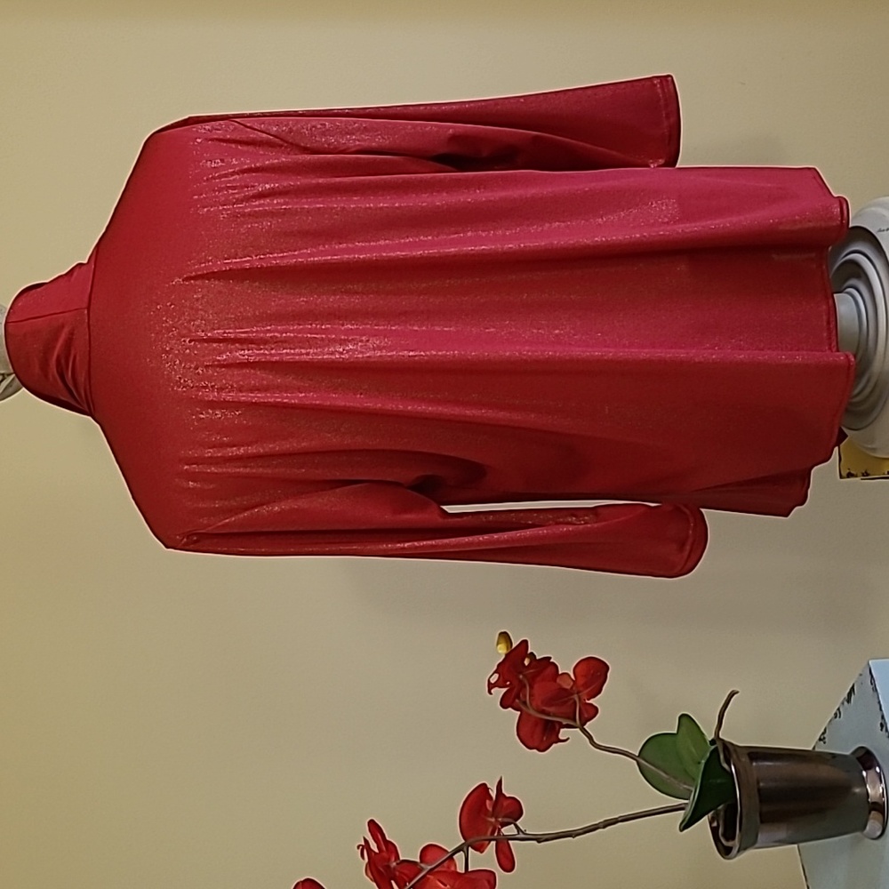 NEW Red Sparkle Jacket Praise Hymn Fashions Foil Knit 3/4 Slv Draping Pointed Md - Picture 5 of 8
